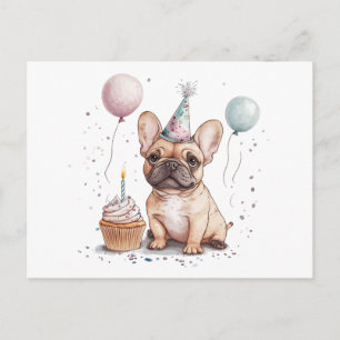 Cartão Postal Feliz Aniversário Bulldog Francês