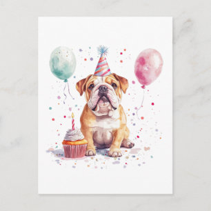 Cartão Postal Feliz Aniversário Bulldog Inglês