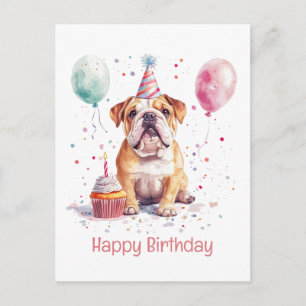 Cartão Postal Feliz Aniversário Bulldog Inglês
