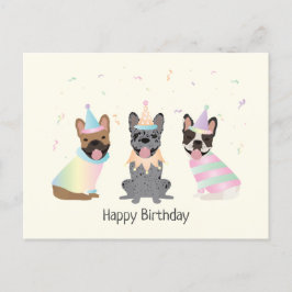 Cartão Postal Feliz Aniversário Bulldogs Franceses