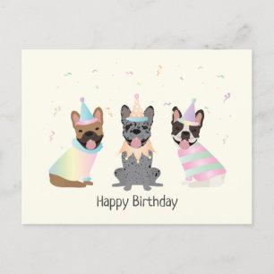 Cartão Postal Feliz Aniversário Bulldogs Franceses