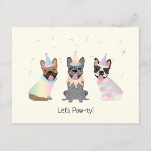 Cartão Postal Feliz Aniversário Bulldogs Franceses