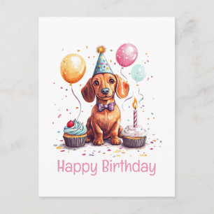 Cartão Postal Feliz Aniversário Cachorro Dachshund 