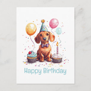 Cartão Postal Feliz Aniversário Cachorro Dachshund 