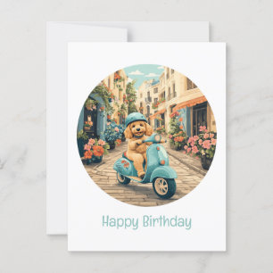 Cartão Postal Feliz Aniversário Cachorro Goldendoodle Andando de