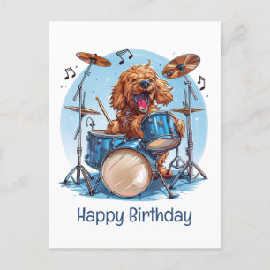 Cartão Postal Feliz Aniversário Cachorro Goldendoodle Jogando Ta