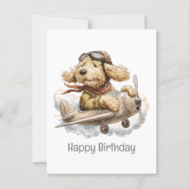 Cartão Postal Feliz Aniversário Cachorro Goldendoodle Piloto Avi