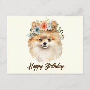 Cartão Postal Feliz Aniversário Cachorro Pomerânia Fofinho com F