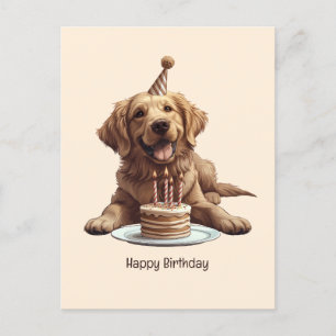 Cartão Postal Feliz Aniversário Cachorro Retriever Dourado