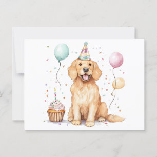 Cartão Postal Feliz Aniversário Cachorro Retriever Dourado