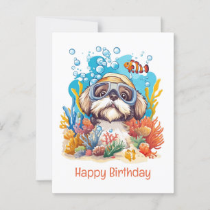 Cartão Postal Feliz Aniversário Cachorro Shih Tzu Snorkel no Rec