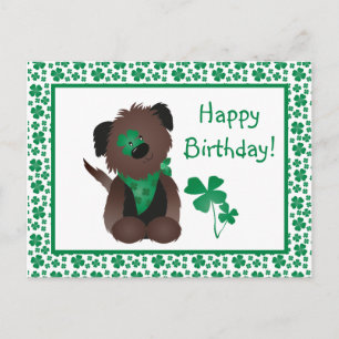 Cartão Postal Feliz Aniversário Cachorro Trevo Verde