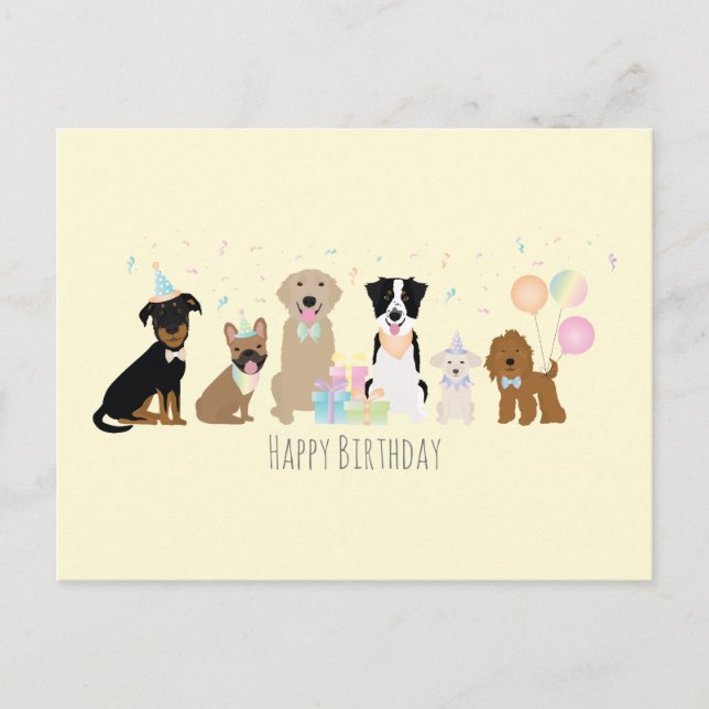Cartão Postal Feliz aniversário Cachorros Amarelos (Frente)