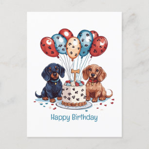 Cartão Postal Feliz Aniversário Cachorros Dachshund
