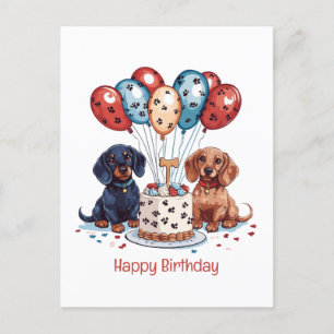 Cartão Postal Feliz Aniversário Cachorros Dachshund