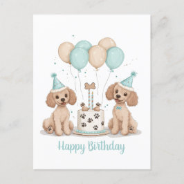 Cartão Postal Feliz Aniversário - Cachorros de Poodle Standard