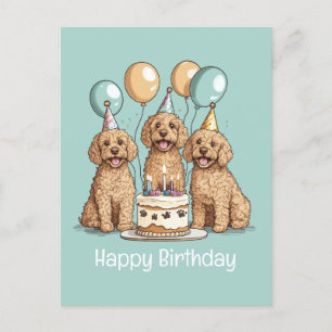 Cartão Postal Feliz Aniversário Cachorros Goldendoodle