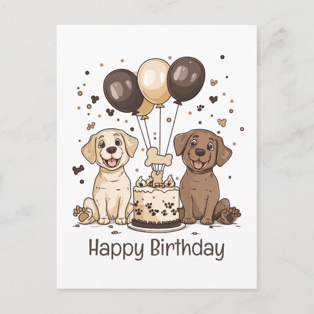 Cartão Postal Feliz Aniversário Cães Labrador Retriever (Frente)