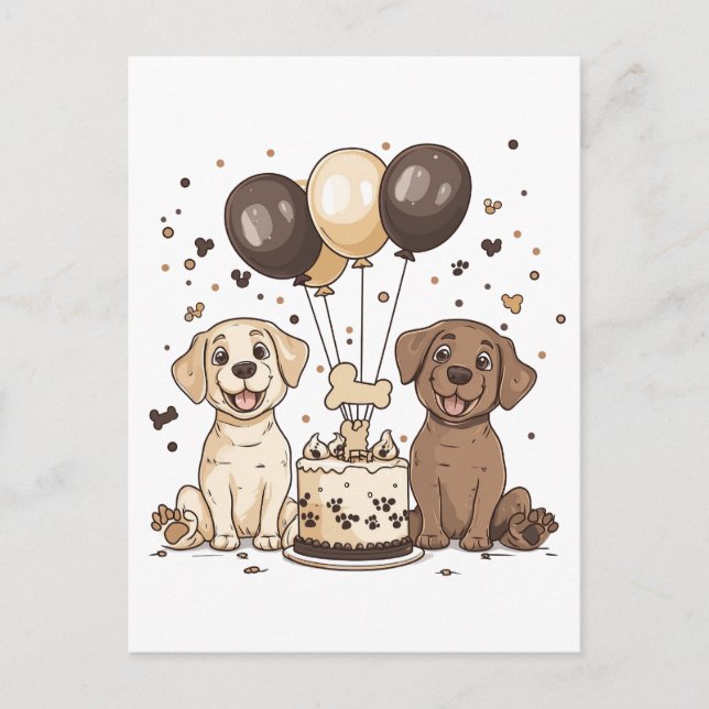 Cartão Postal Feliz Aniversário Cães Labrador Retriever (Frente)