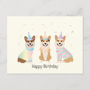 Cartão Postal Feliz Aniversário Cães Pembroke Welsh Corgi