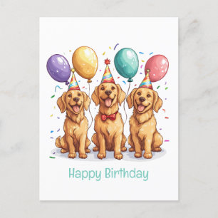 Cartão Postal Feliz Aniversário Cães Retriever Dourados