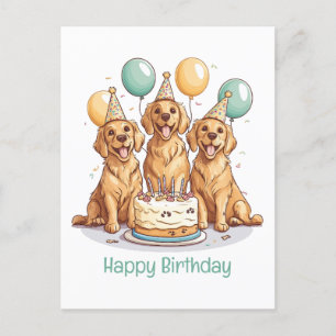 Cartão Postal Feliz Aniversário Cães Retriever Dourados
