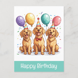 Cartão Postal Feliz Aniversário Cães Retriever Dourados