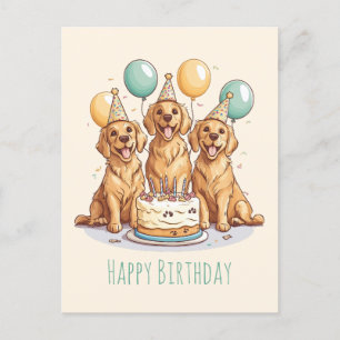 Cartão Postal Feliz Aniversário Cães Retriever Dourados