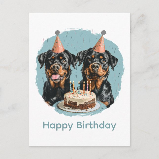 Cartão Postal Feliz Aniversário Cães Rottweiler (Frente)