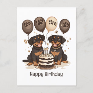 Cartão Postal Feliz Aniversário Cães Rottweiler