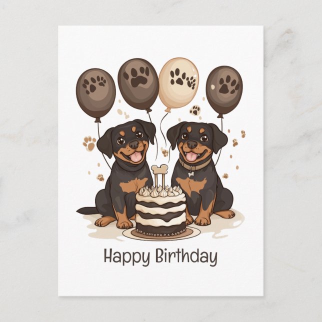 Cartão Postal Feliz Aniversário Cães Rottweiler (Frente)