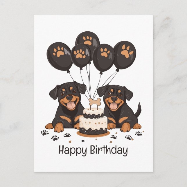 Cartão Postal Feliz Aniversário Cães Rottweiler (Frente)