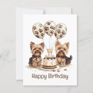 Cartão Postal Feliz Aniversário Cães Yorkie