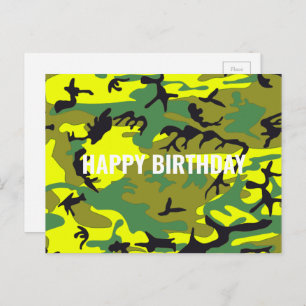 Cartão Postal Feliz aniversário Camouflage Abstrato Verde Amarel