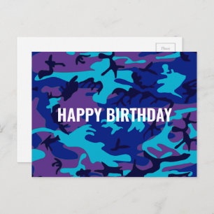 Cartão Postal Feliz aniversário Camouflage Dark Blue & Purple