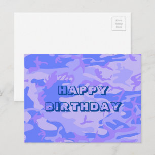 Cartão Postal Feliz Aniversário Camuflagem Azul Pastel Abstrato
