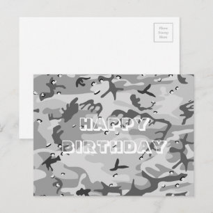 Cartão Postal Feliz Aniversário Camuflagem Cinza Inverno Abstrat