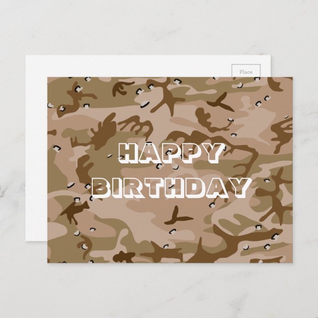 Cartão Postal Feliz Aniversário Camuflagem Marrom Deserto Abstra (Frente/Verso)