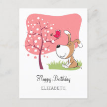 Feliz Aniversário Cão Cachorro Cachorro Pássaro Fl