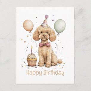 Cartão Postal Feliz Aniversário Cão Poodle Padrão