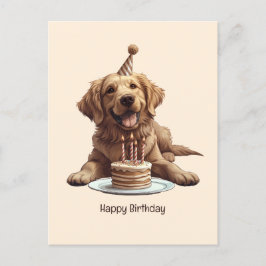 Cartão Postal Feliz Aniversário Cão Retriever Dourado