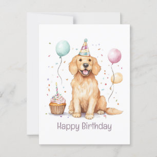 Cartão Postal Feliz Aniversário Cão Retriever Dourado