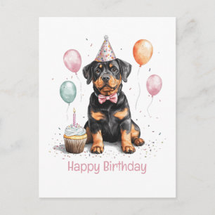 Cartão Postal Feliz Aniversário Cão Rottweiler