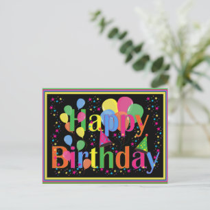 Cartão Postal Feliz Aniversário Celebração Colorida