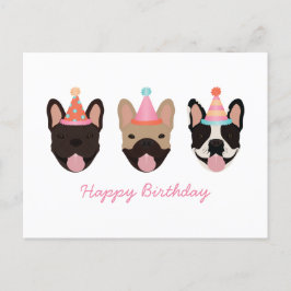 Cartão Postal Feliz Aniversário Chapéus de Festa de Bulldog Fran