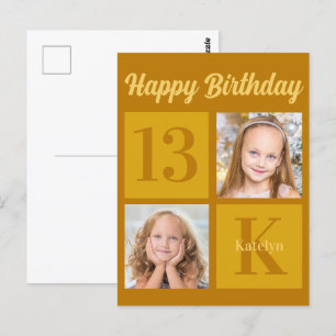 Cartão Postal Feliz Aniversário Chic Gold 2 Foto Personalizada