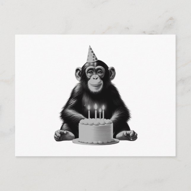 Cartão Postal Feliz Aniversário Chimpanzé (Frente)