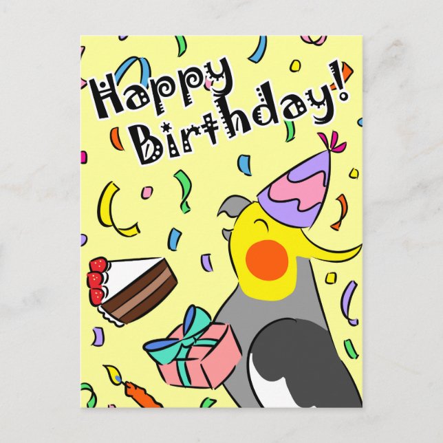 Cartão Postal Feliz aniversário Cockatiel (Frente)