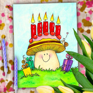 Cartão Postal Feliz Aniversário Cogumelo