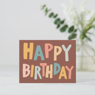 Cartão Postal FELIZ ANIVERSÁRIO Colorido Letreiro Pastel Fofo